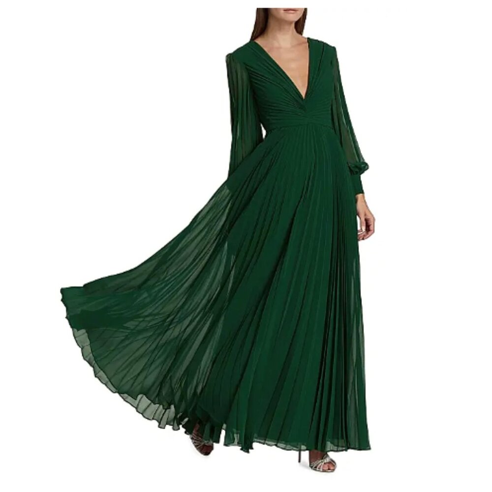 Badgley Mischka Pleated Long Deep V-Neck Gown SIZE US12 (RUNS SMALL)